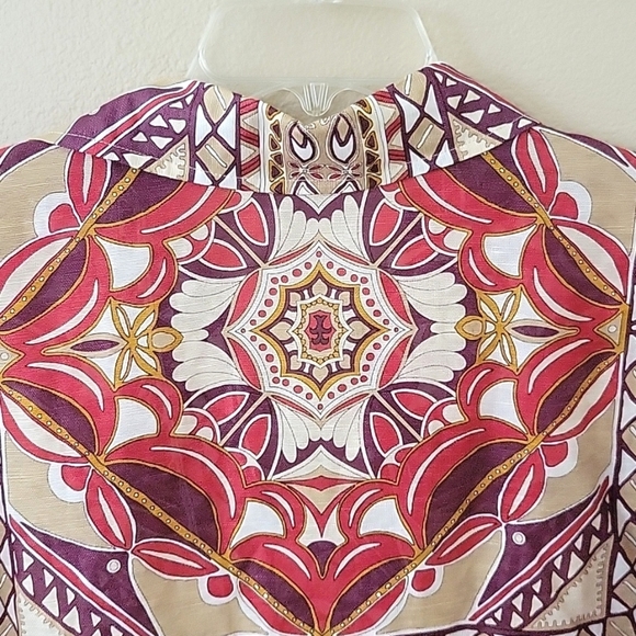 Talbots Womens Linen Silk Boho Medallion Tunic Blouse - Size 8 - Picture 5 of 7